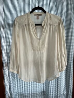 Forever 21 Cream Split-Neck Peasant Blouse